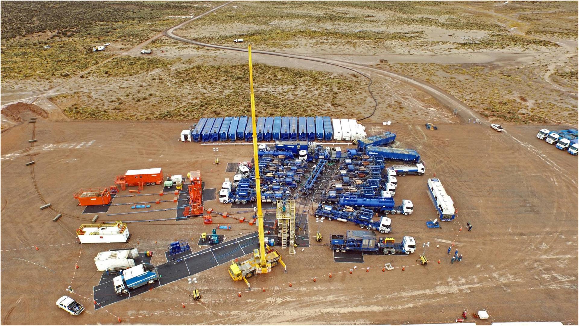 Aerial view of a hydraulic fracturing spread on location